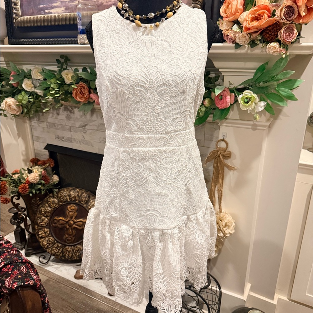 Mustard Seed White Sleeveless Lace Mini Dress